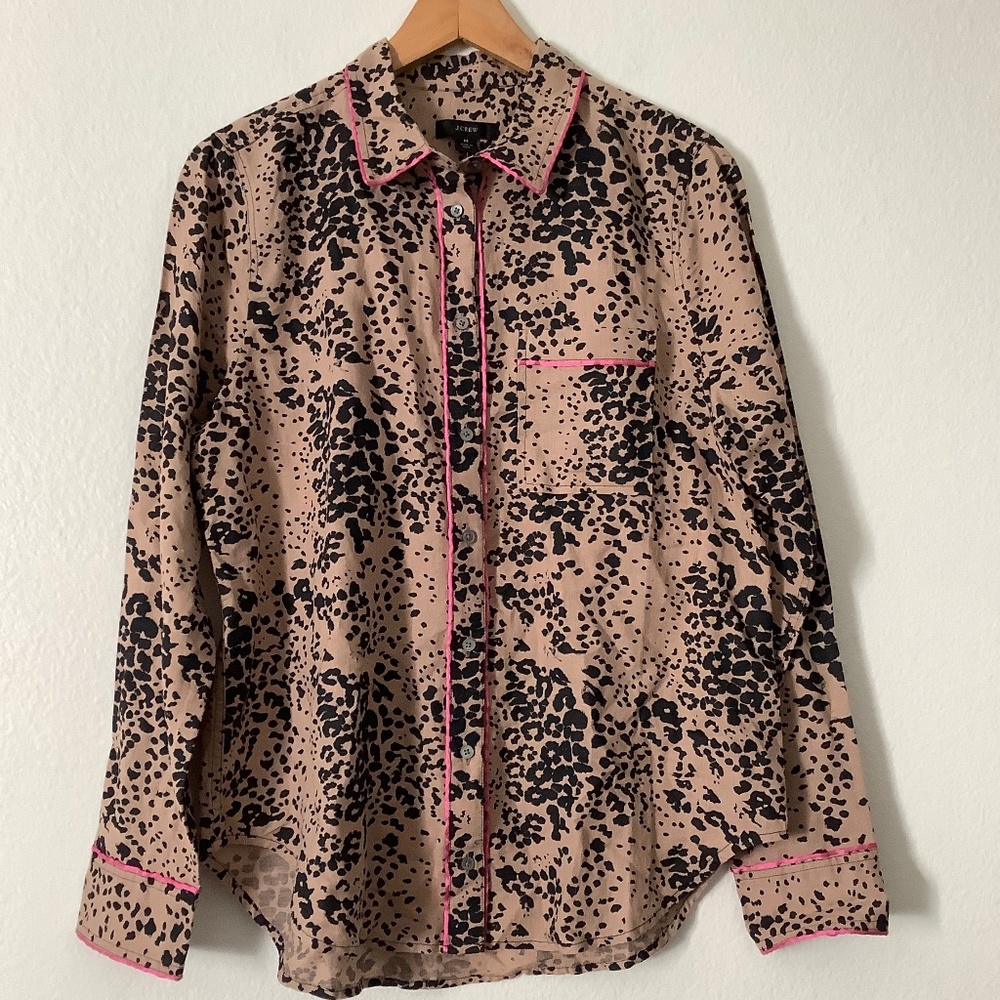 New J.Crew Leopard Print Black Long Sleeve Top Size M